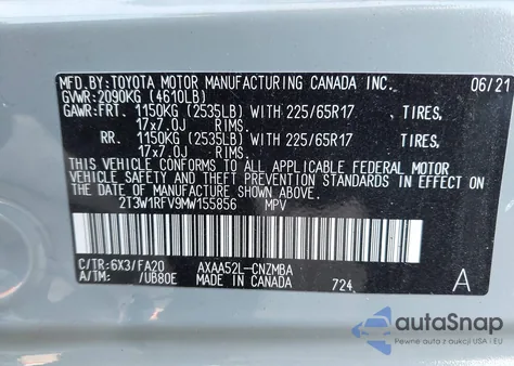 2021 Toyota Rav4 Xle from USA, damaged, VIN 2T3W1RFV9MW155856